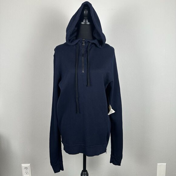 Cotton Citizen Jacket Mens Small Navy Blue Quarter Zip Hooded Side Zippers - Picture 1 of 14